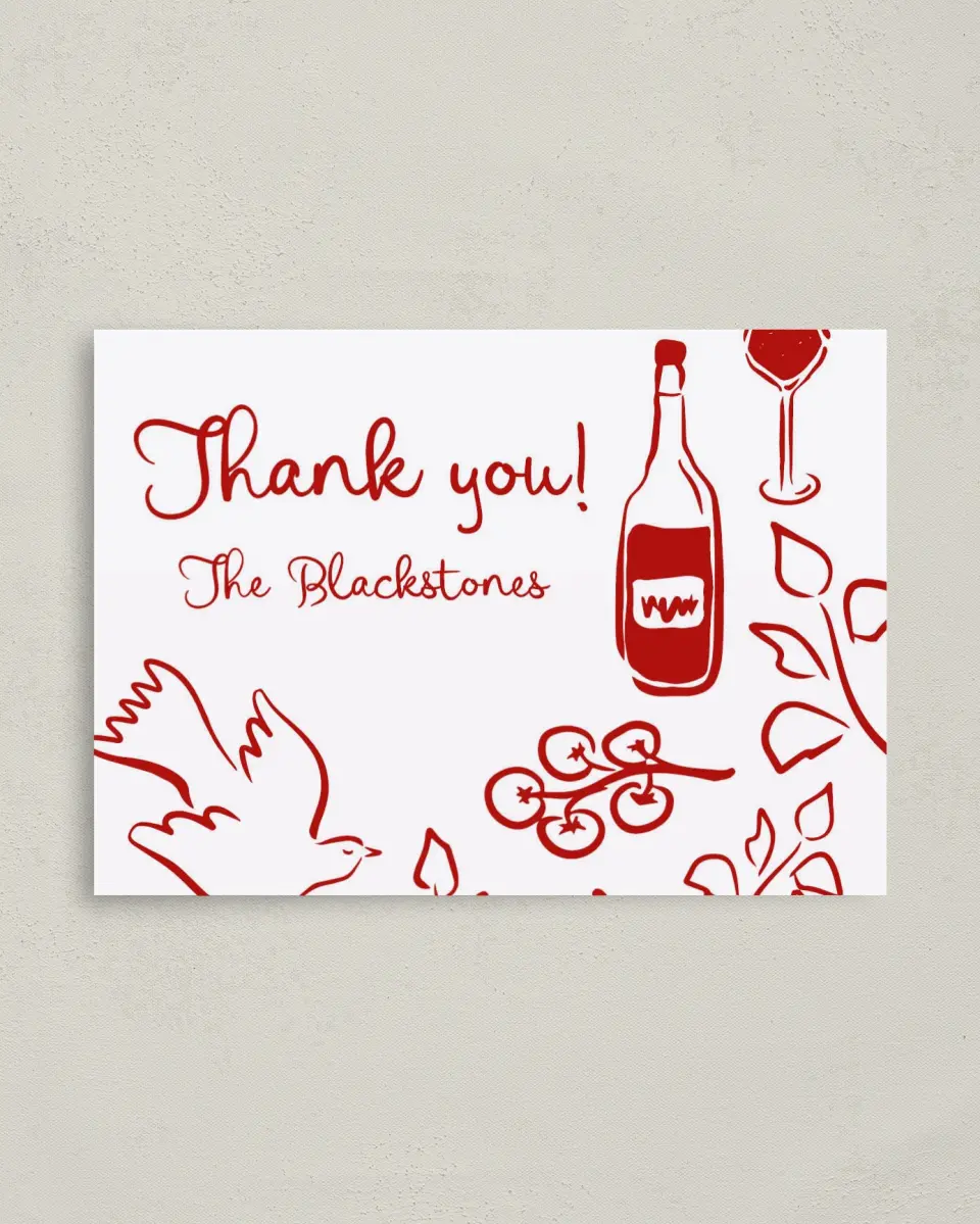 This is a 4" x 5.6" Thank You Postcard called Love Birds printed in full color on Soft Touch Finish paper