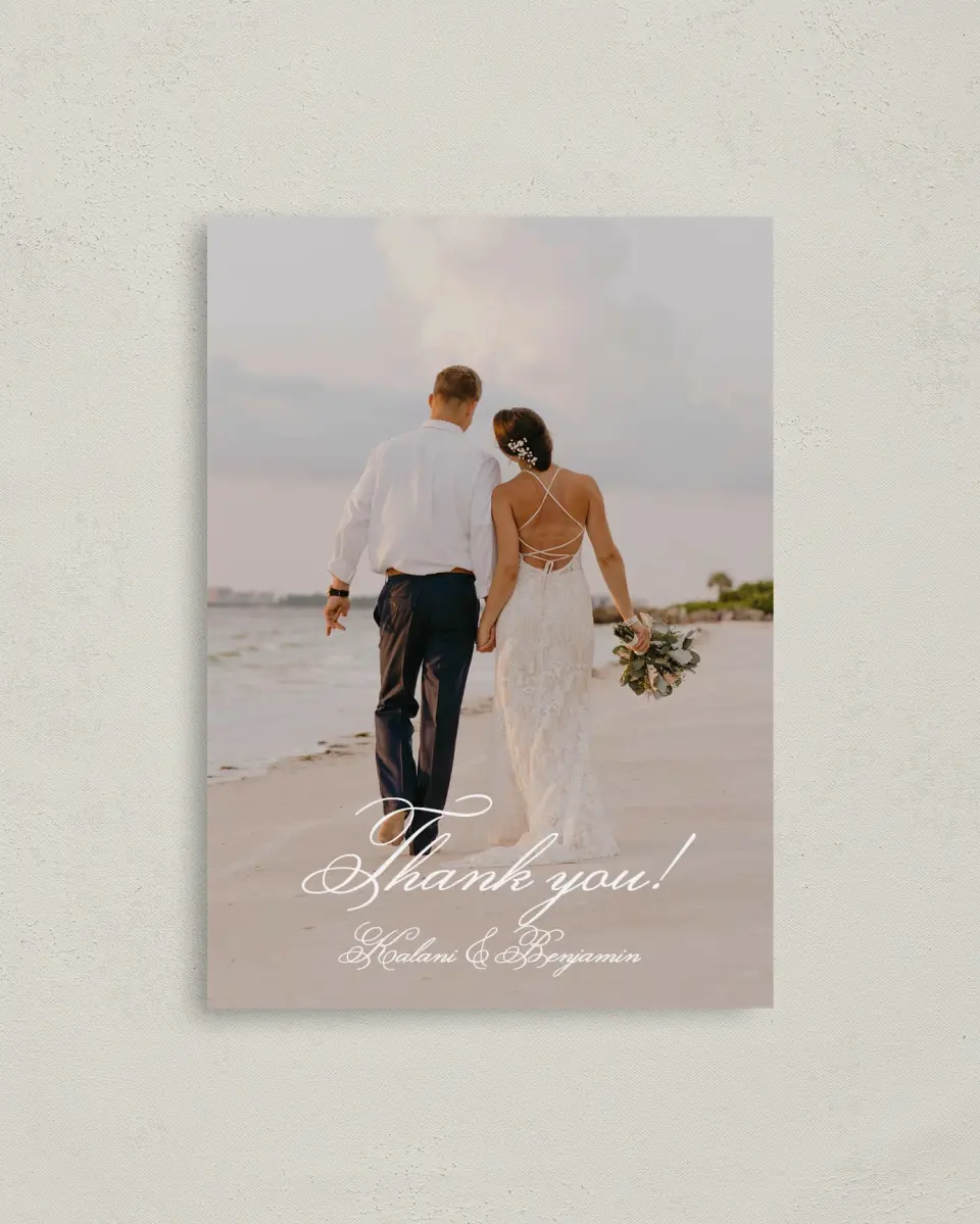 This is a 4" x 5.6" Thank You Postcard called Aloha Amore printed in full color on Soft Touch Finish paper