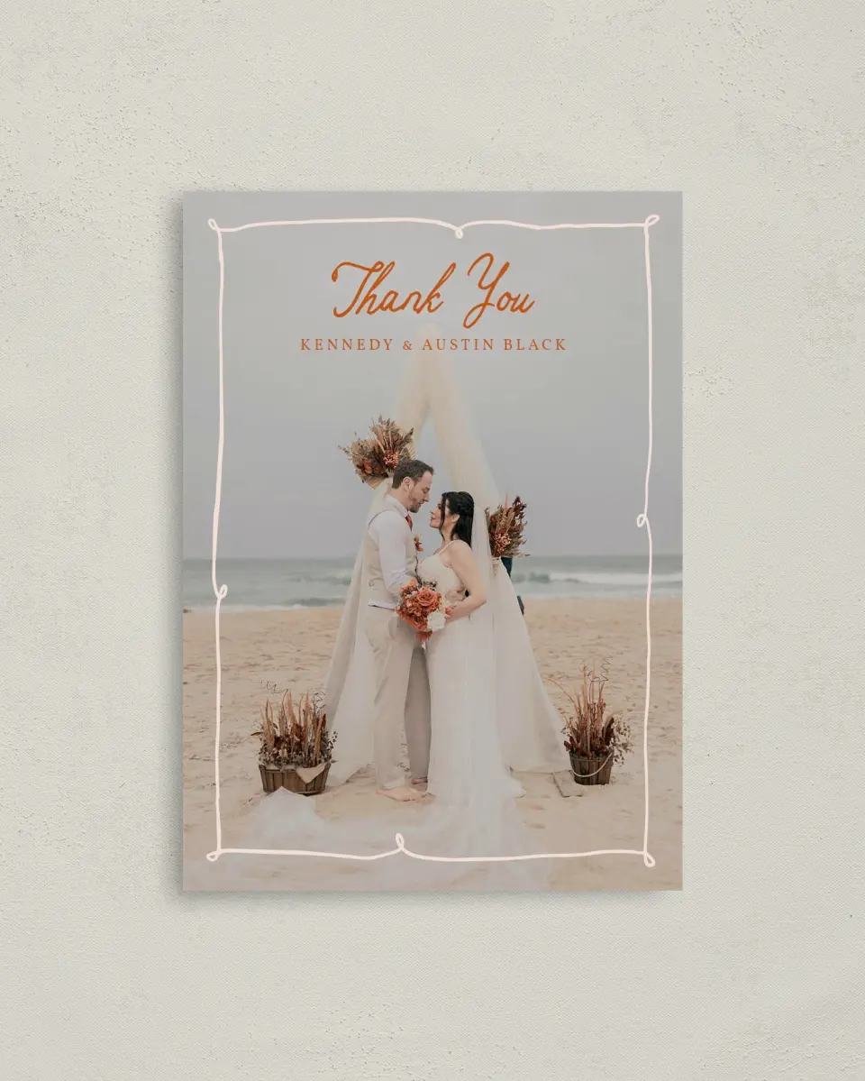 This is a 4" x 5.6" Thank You Postcard called The Kennedy printed in full color on Soft Touch Finish paper