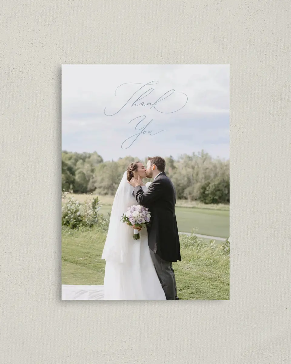 This is a 4" x 5.6" Thank You Postcard called The Victoria printed in full color on Soft Touch Finish paper