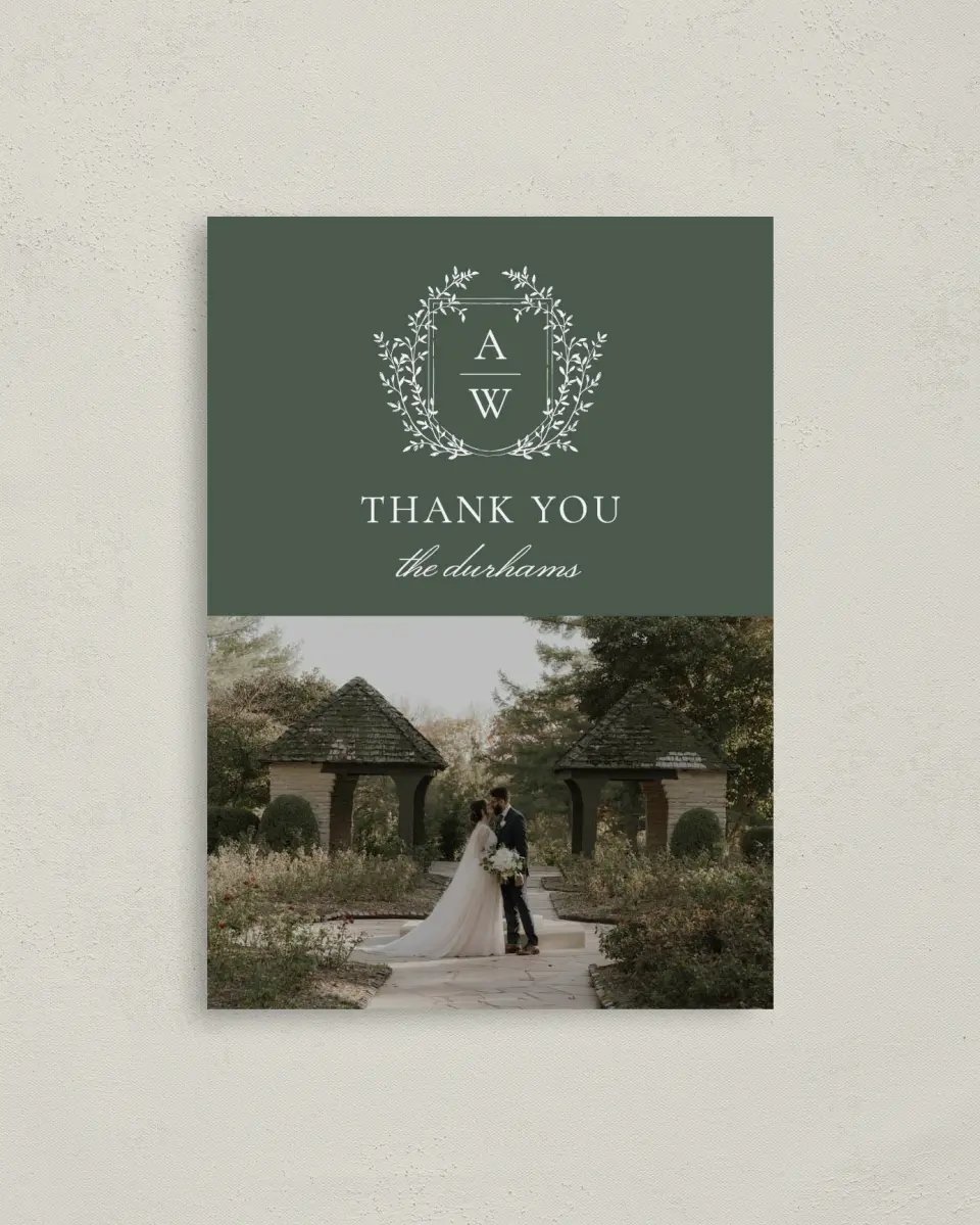 This is a 4" x 5.6" Thank You Postcard called The Adaline printed in full color on Soft Touch Finish paper