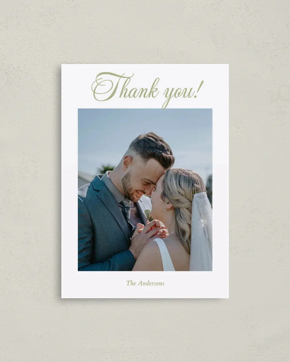This is a 4" x 5.6" Thank You Postcard called Southern Belle printed in full color on Soft Touch Finish paper