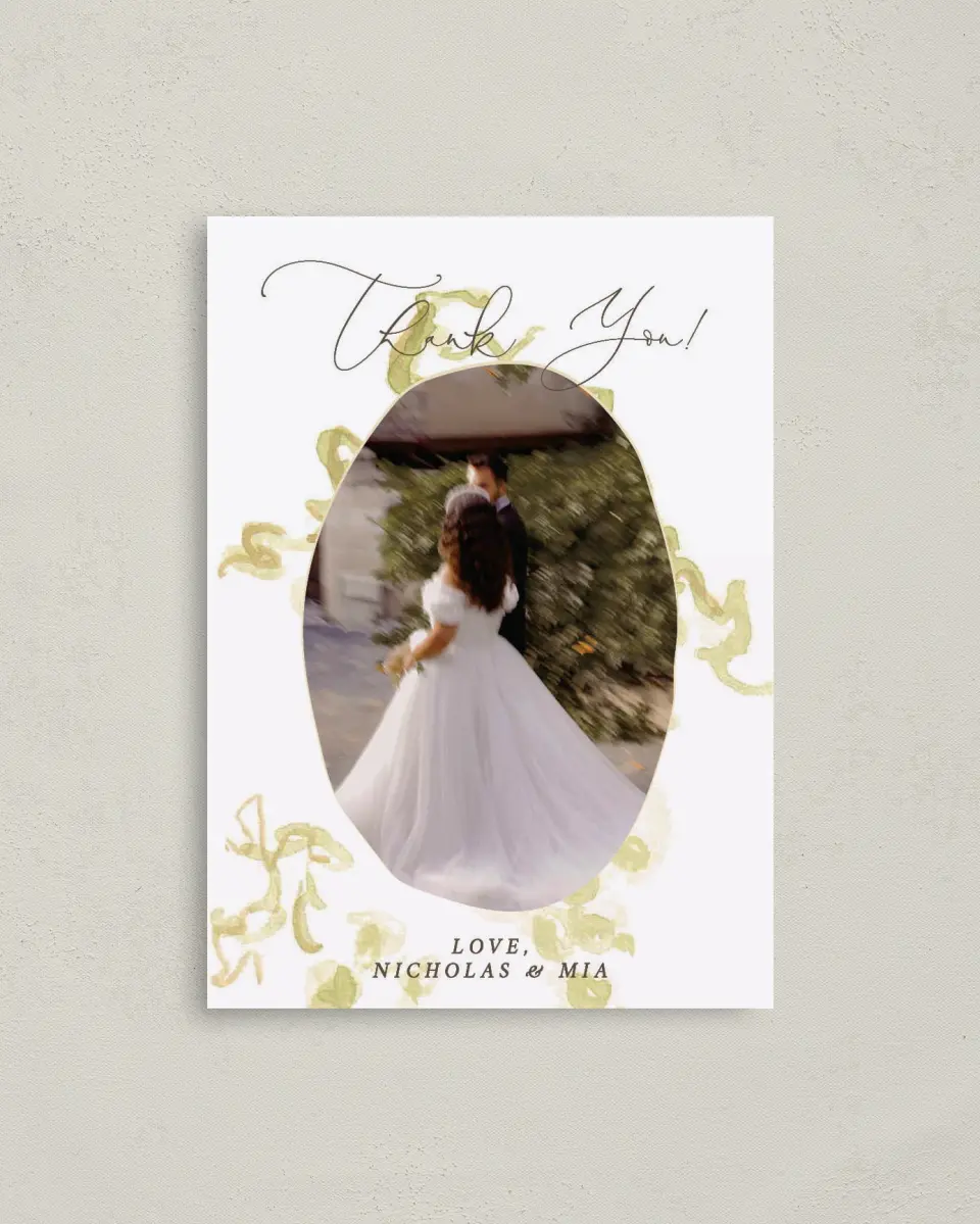 This is a 4" x 5.6" Thank You Postcard called Royal Glory printed in full color on Soft Touch Finish paper