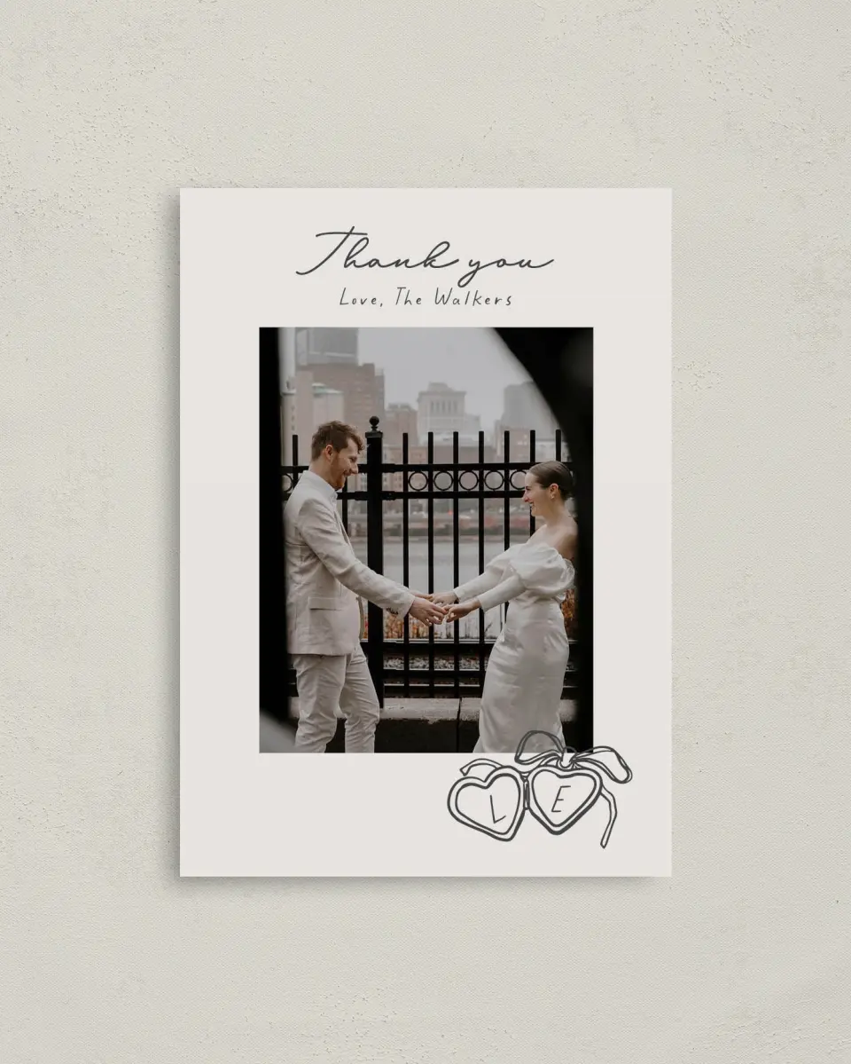 This is a 4" x 5.6" Thank You Postcard called Locket of Love printed in full color on Soft Touch Finish paper