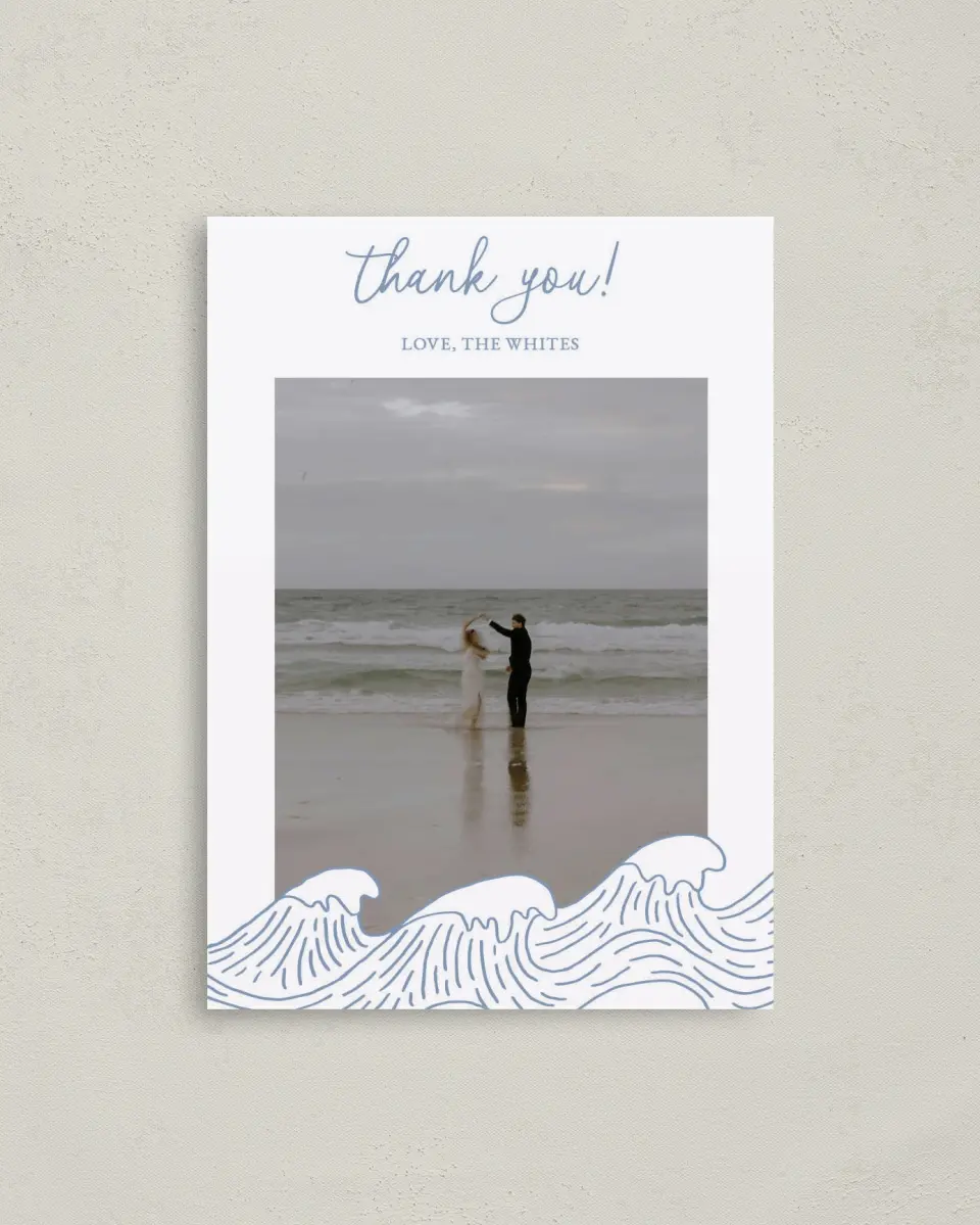 This is a 4" x 5.6" Thank You Postcard called Wave of Love printed in full color on Soft Touch Finish paper