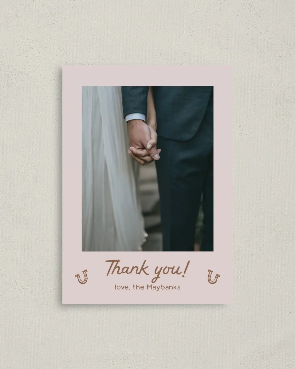 This is a 4" x 5.6" Thank You Postcard called Western Whimsy printed in full color on Soft Touch Finish paper