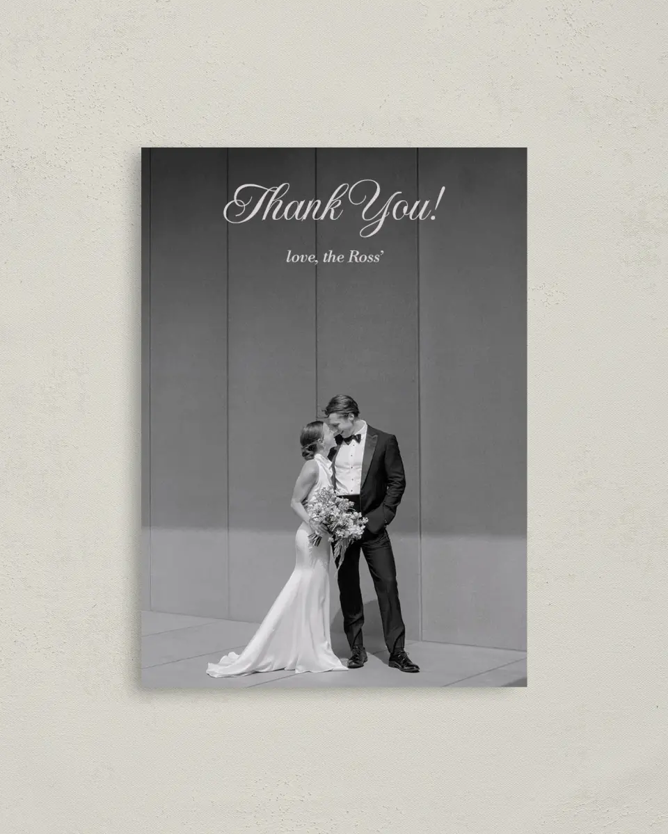 This is a 4" x 5.6" Thank You Postcard called Meadow of Merriment printed in full color on Soft Touch Finish paper