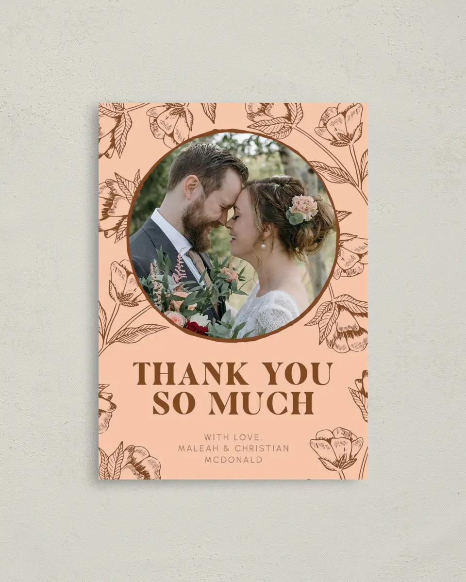 This is a 4" x 5.6" Thank You Postcard called Agrestal printed in full color on Soft Touch Finish paper
