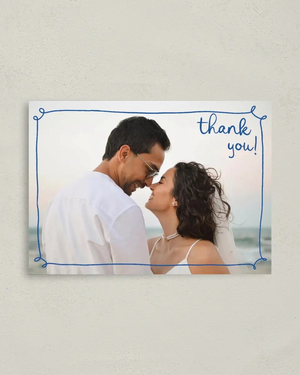 This is a 4" x 5.6" Thank You Postcard called Abyssal Love printed in full color with Gold foil on Soft Touch Finish paper