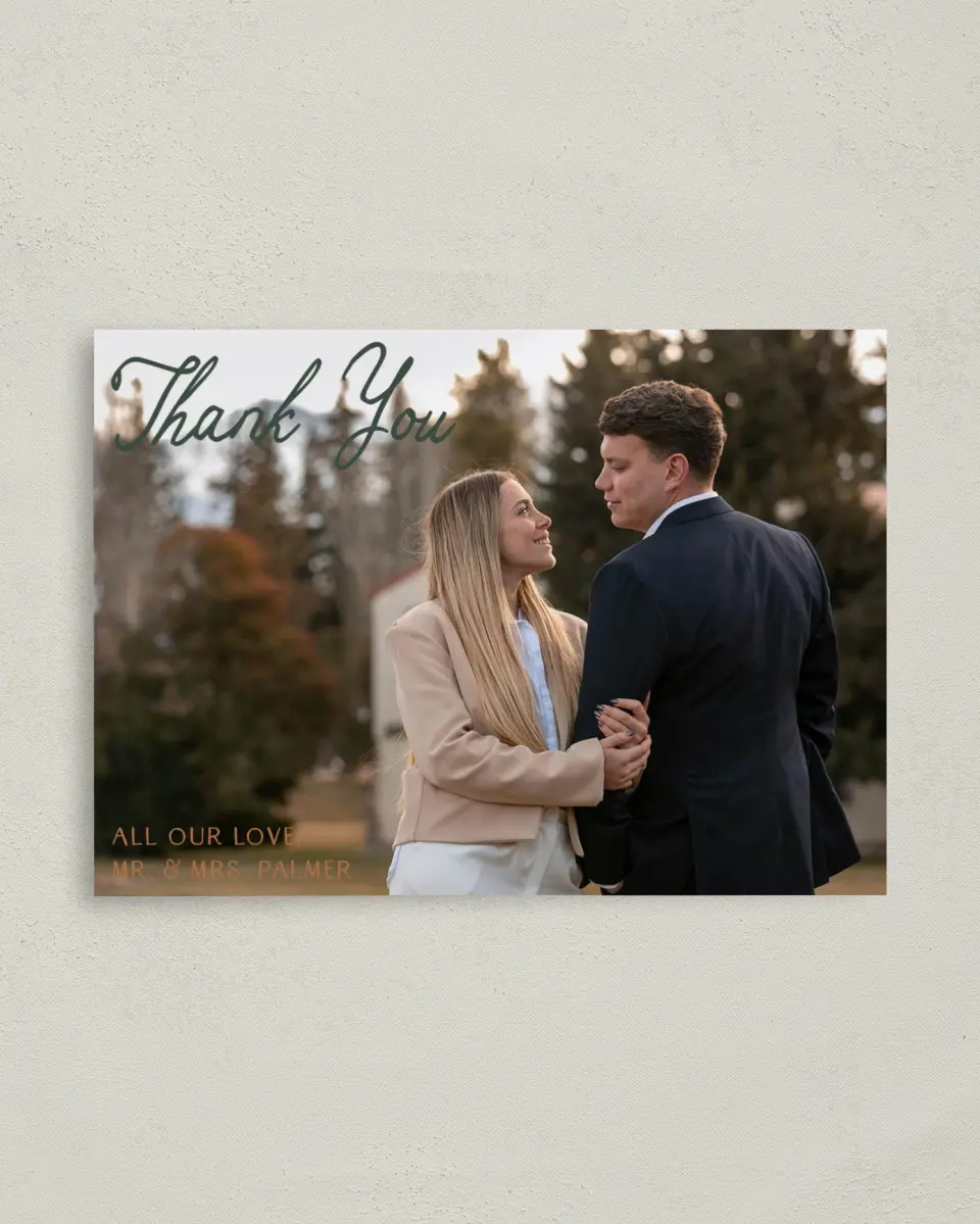 This is a 4" x 5.6" Thank You Postcard called Elevated Adventures printed in full color on Soft Touch Finish paper