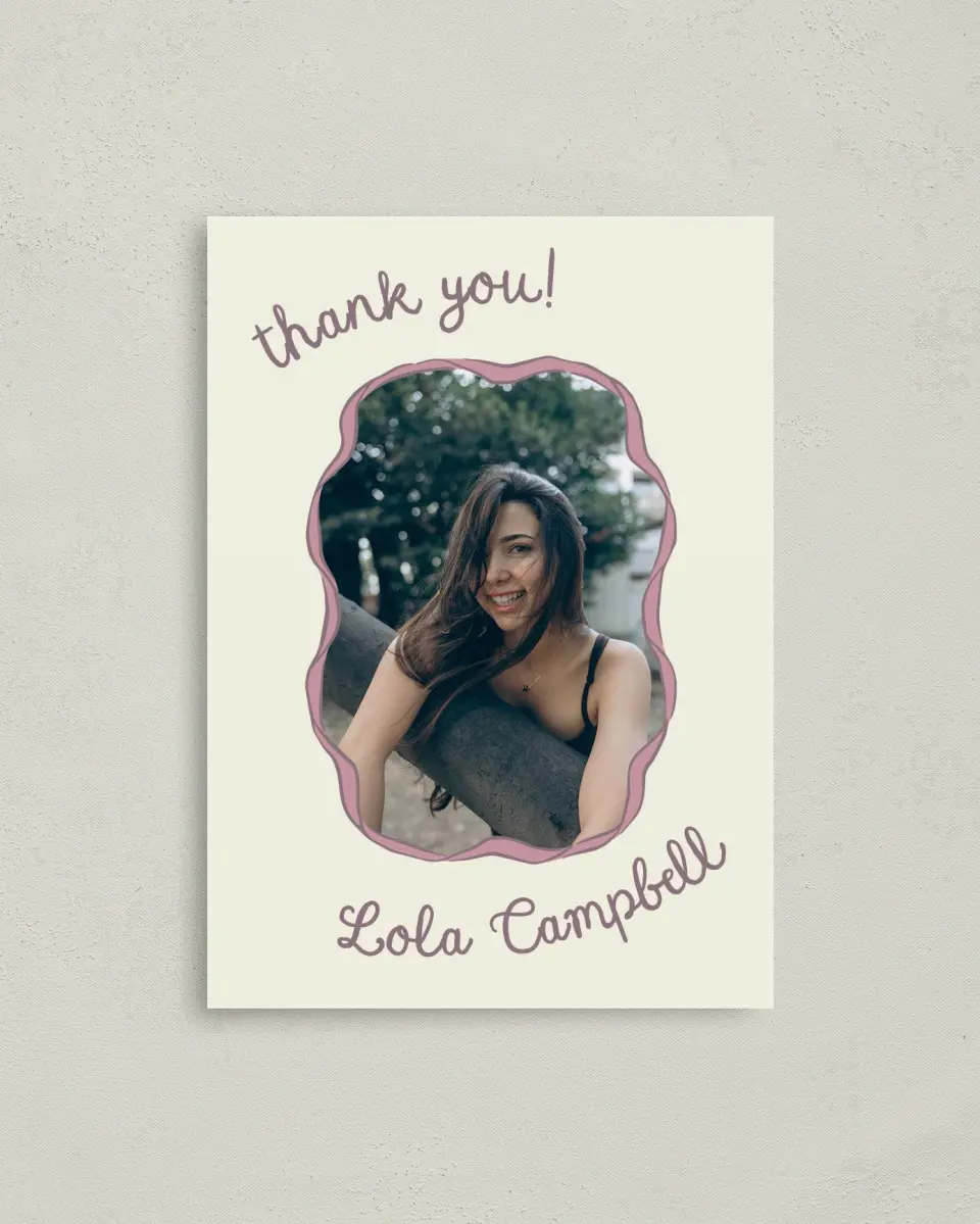 This is a 4" x 5.6" Graduation Thank You Postcard called Wrapped in Success printed in full color on Soft Touch Finish paper