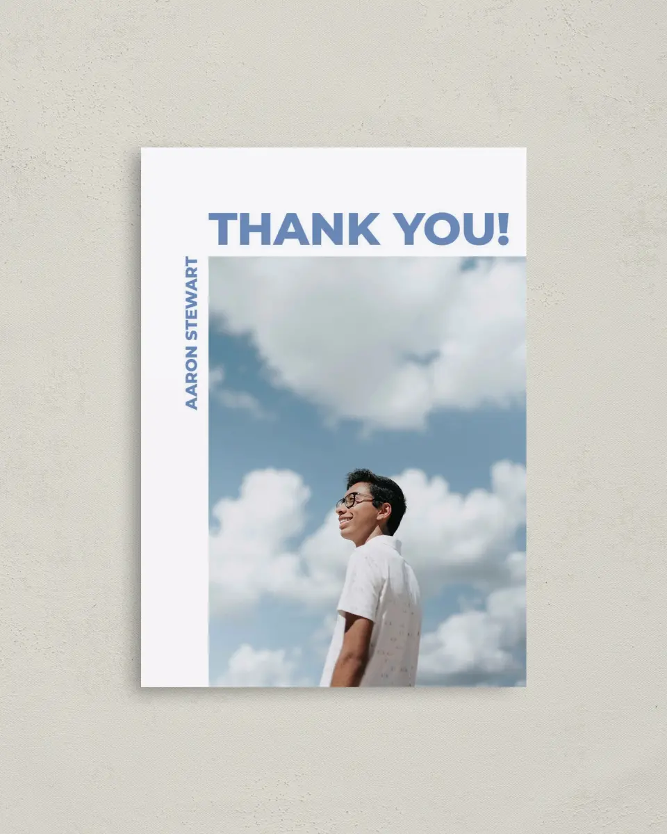 This is a 4" x 5.6" Graduation Thank You Postcard called Bright Beginnings printed in full color on Soft Touch Finish paper
