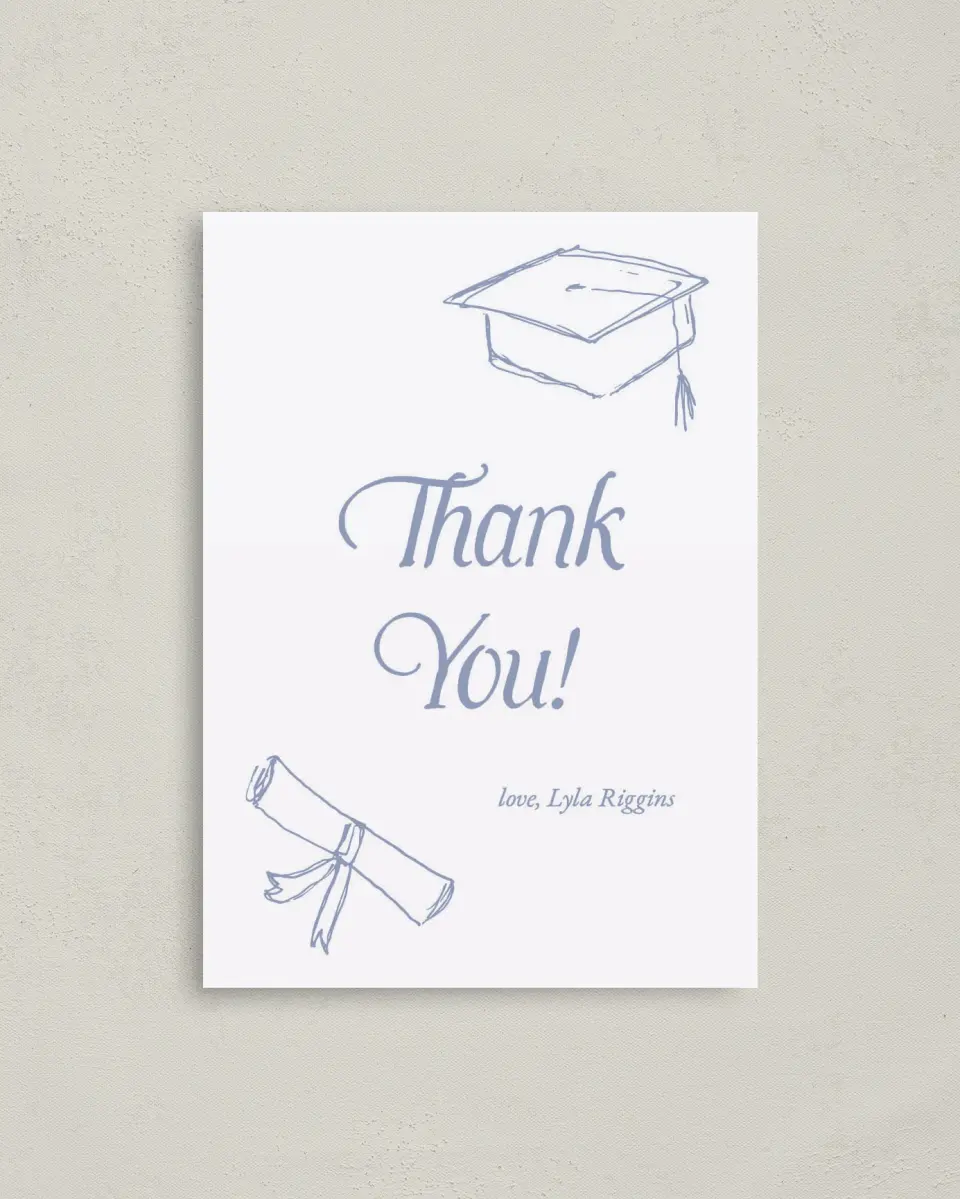 This is a 4" x 5.6" Graduation Thank You Postcard called Time to Party printed in full color on Soft Touch Finish paper