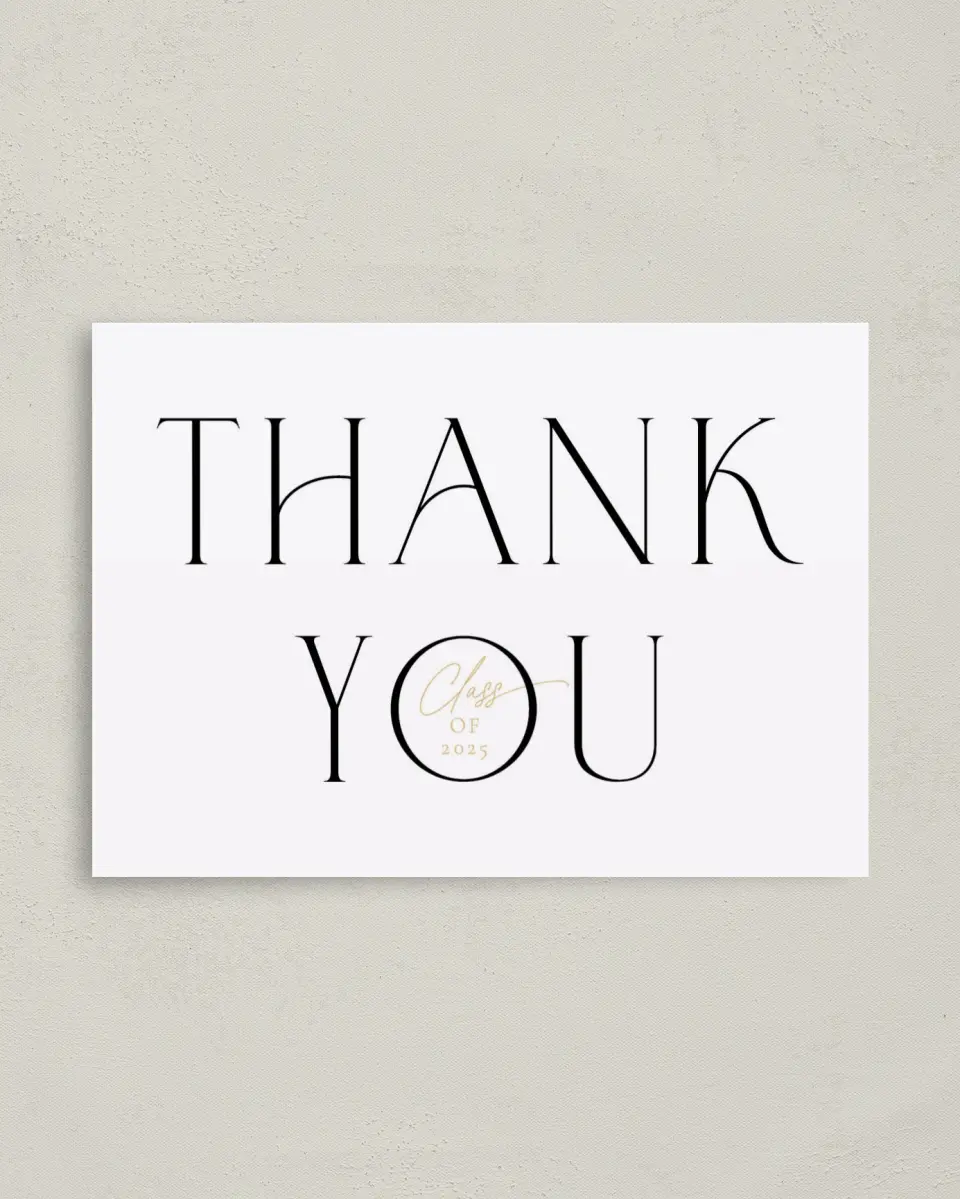 This is a 4" x 5.6" Graduation Thank You Postcard called Brilliant Year printed in full color on Soft Touch Finish paper