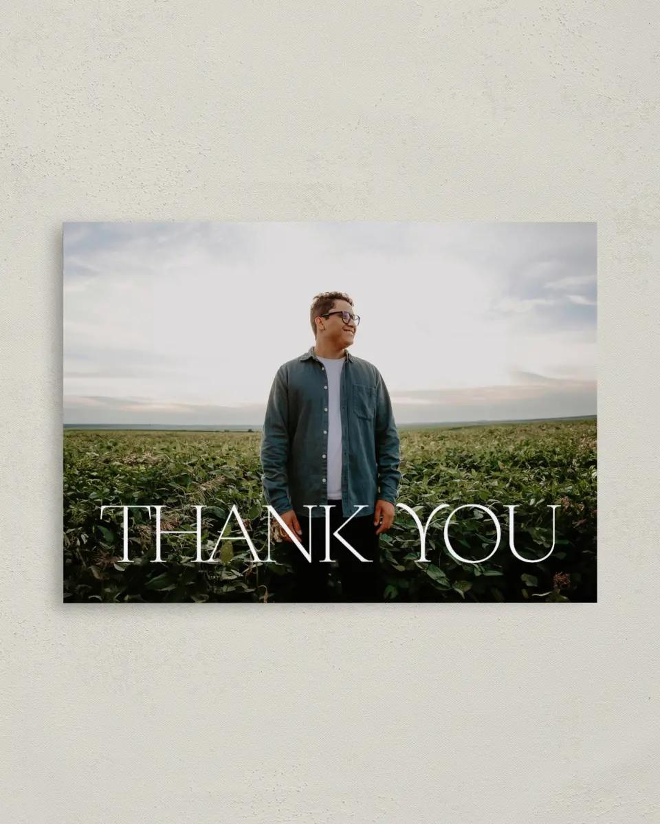 This is a 4" x 5.6" Graduation Thank You Postcard called Future Bound printed in full color on Soft Touch Finish paper