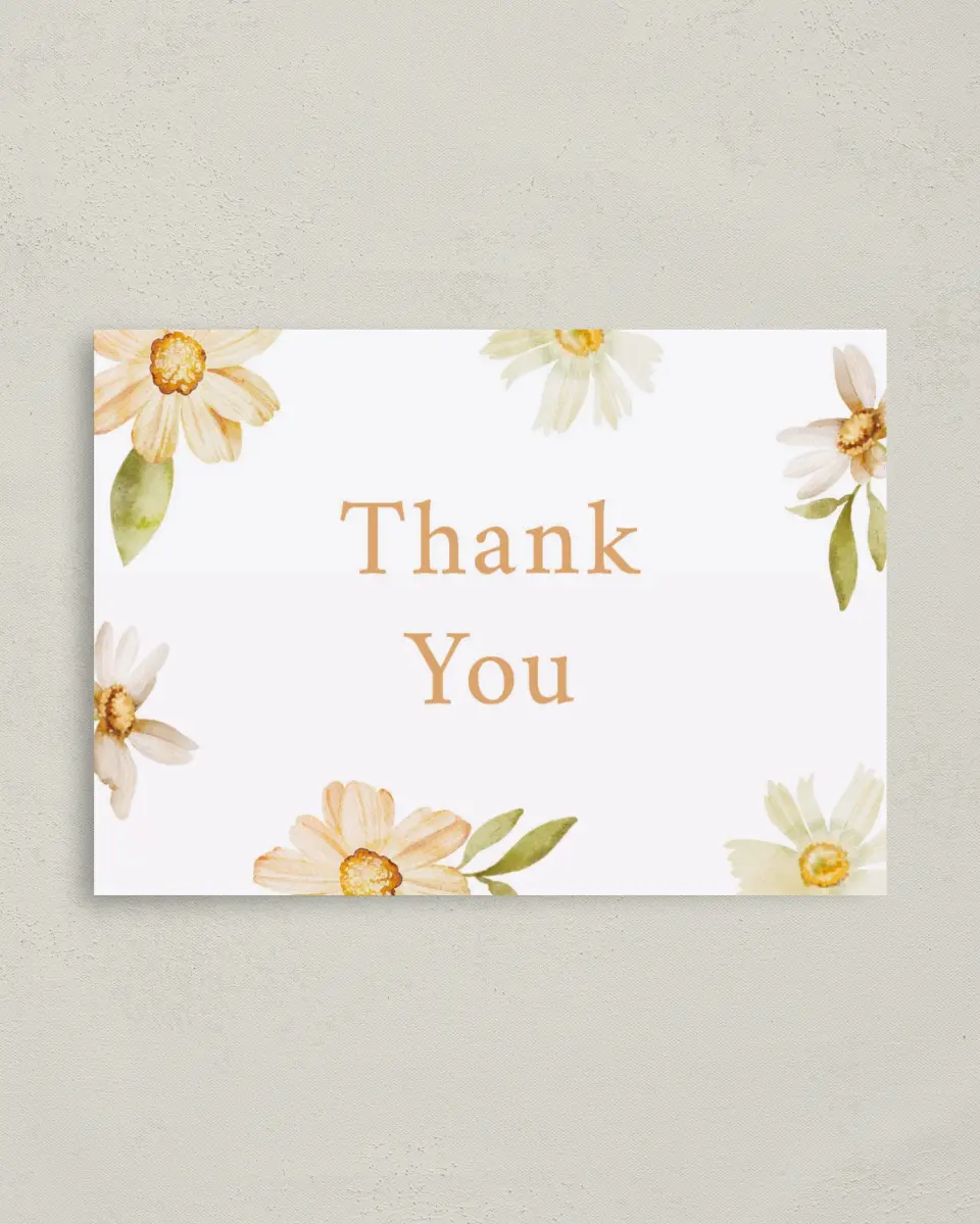 This is a 4" x 5.6" Graduation Thank You Postcard called Sunny Blooms printed in full color on Soft Touch Finish paper