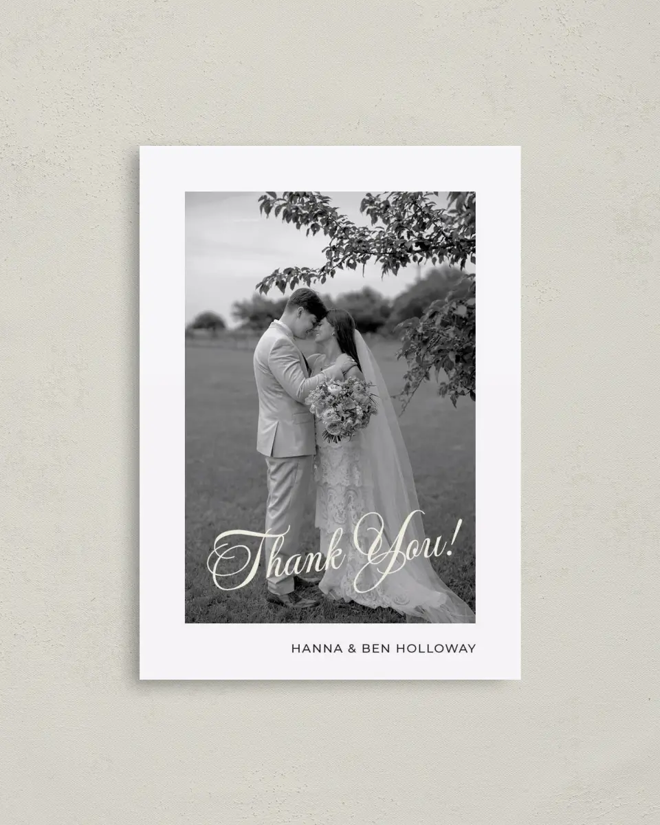 This is a 4" x 5.6" Thank You Postcard called Grand Party printed in full color on Soft Touch Finish paper