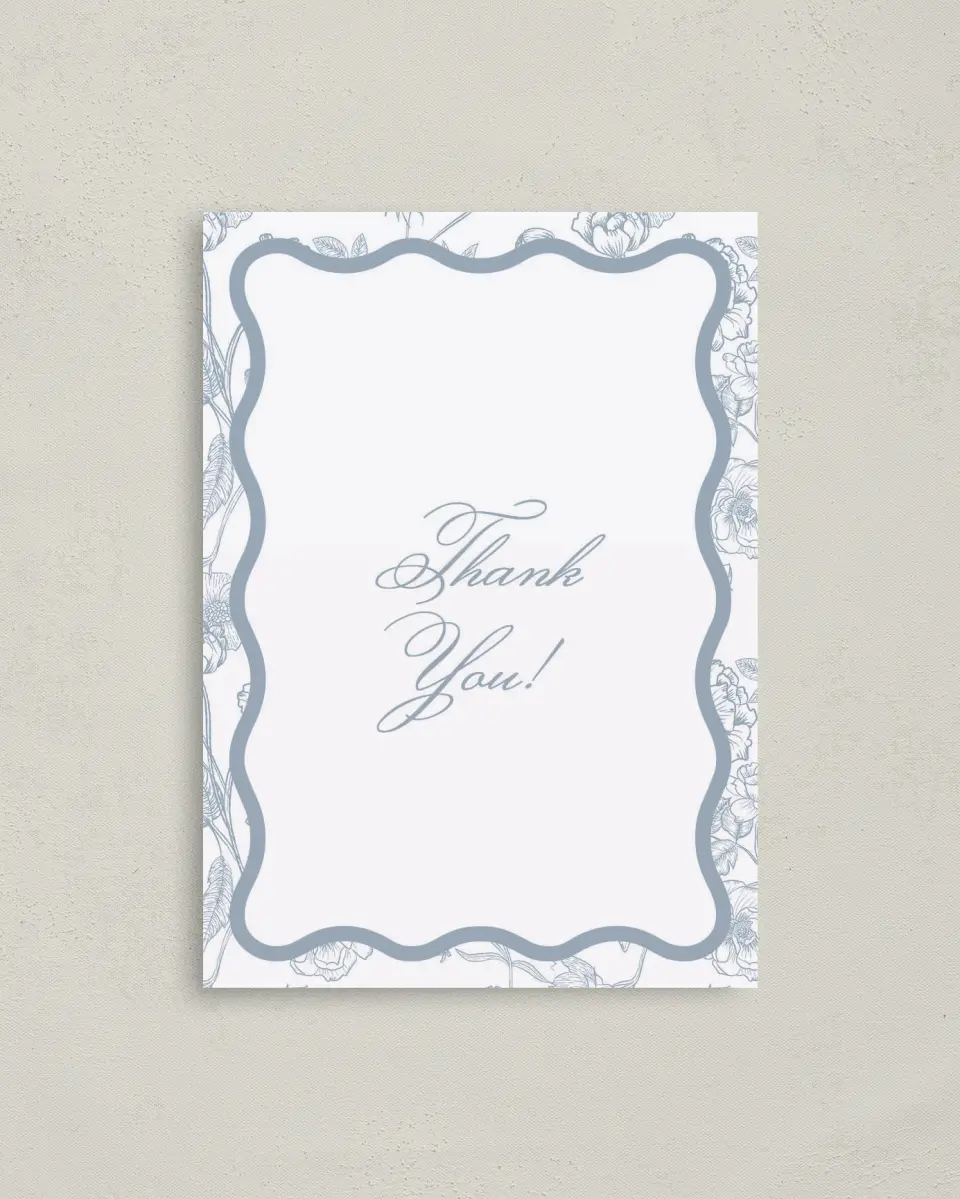 This is a 4" x 5.6" Newlywed called Something Blue printed in full color on Soft Touch Finish paper