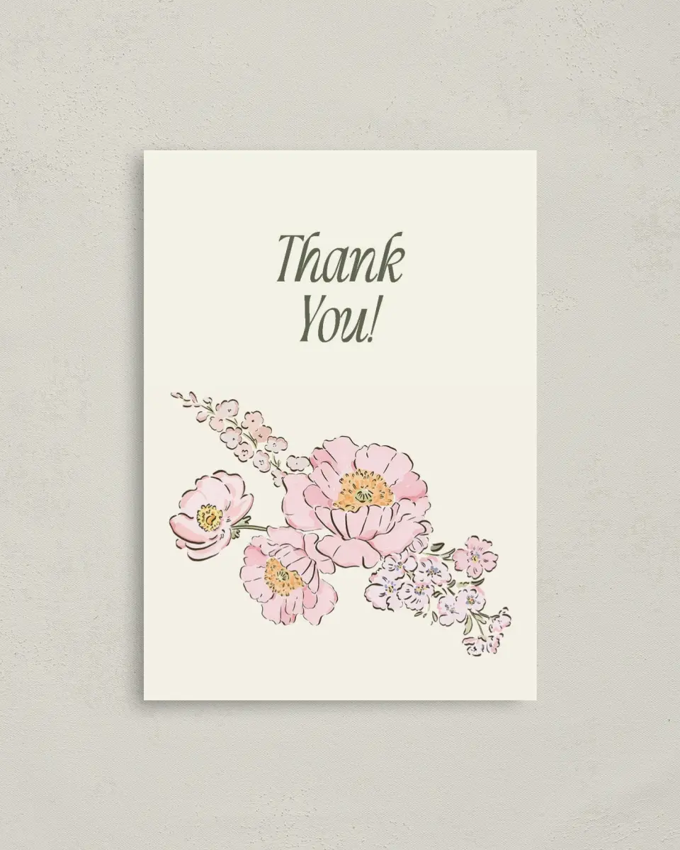 This is a 4" x 5.6" Newlywed called Floral Shower printed in full color on Soft Touch Finish paper