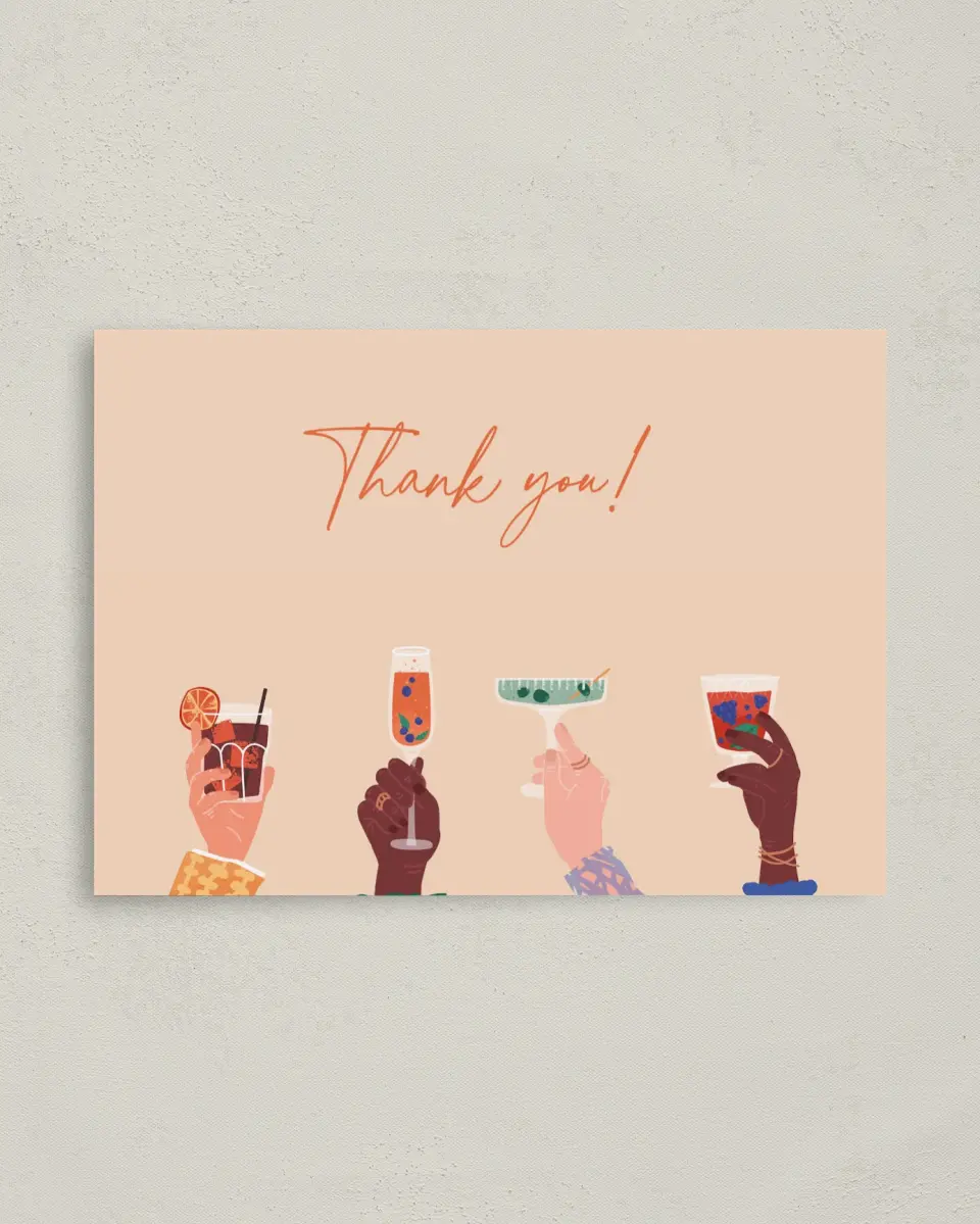 This is a 4" x 5.6" Newlywed called Cocktail Shower printed in full color on Soft Touch Finish paper