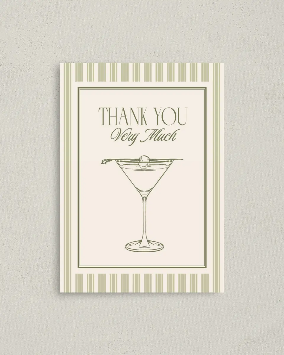 This is a 4" x 5.6" Graduation Thank You Postcard called A Tini One printed in full color on Soft Touch Finish paper