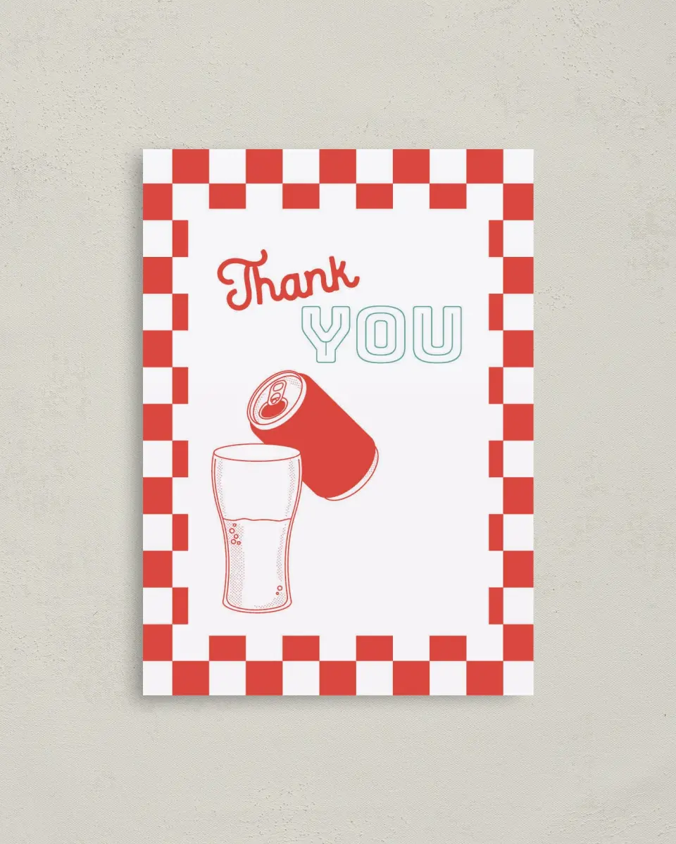 This is a 4" x 5.6" Graduation Thank You Postcard called Soda Pop printed in full color on Soft Touch Finish paper