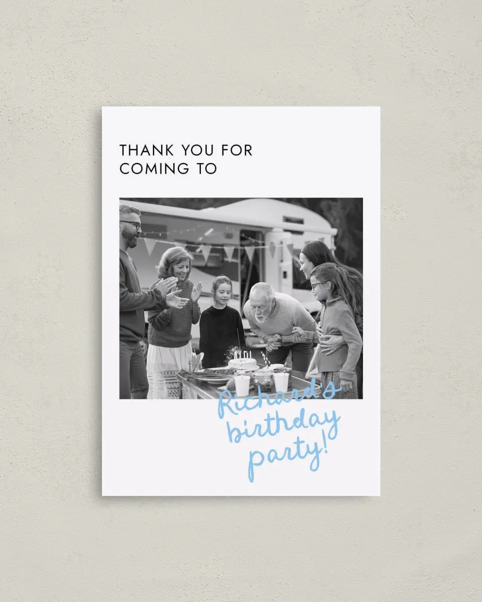 This is a 4" x 5.6" Thank You Card called Older and Wiser printed in full color on Soft Touch Finish paper