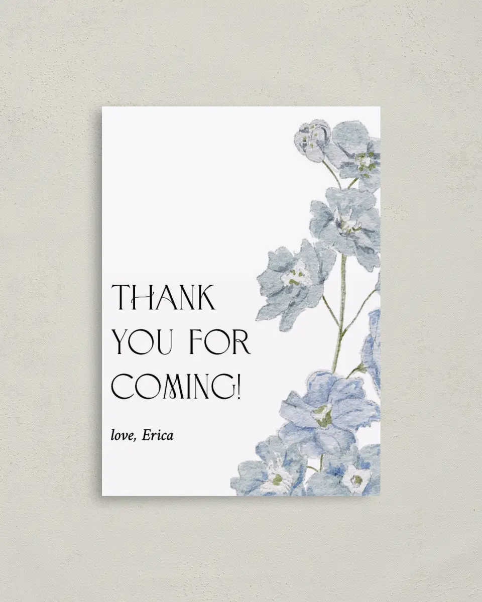 This is a 4" x 5.6" Thank You Card called Garden Birthday printed in full color on Soft Touch Finish paper