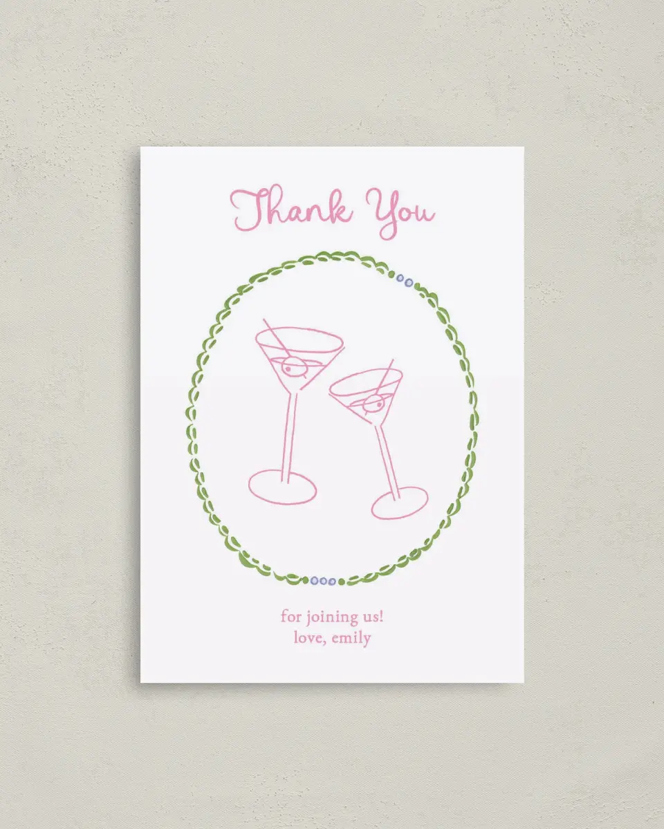 This is a 4" x 5.6" Thank You Card called Tini Bit Older printed in full color on Soft Touch Finish paper