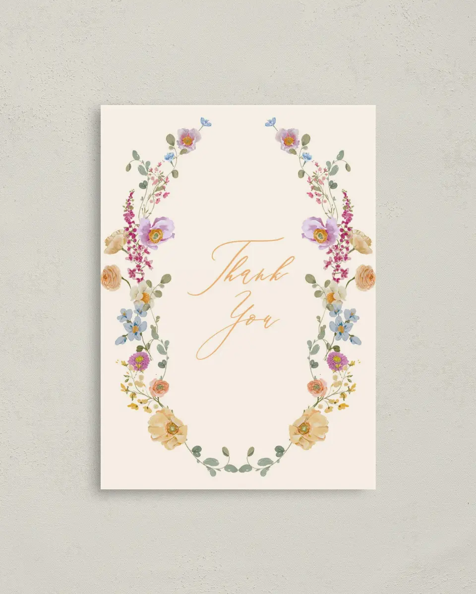 This is a 4" x 5.6" Newlywed called Colorful Blooms printed in full color on Soft Touch Finish paper