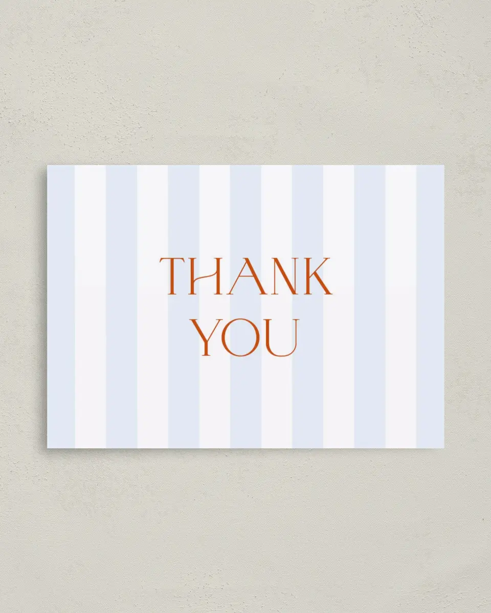 This is a 4" x 5.6" Newlywed called Sweet Stripes printed in full color on Soft Touch Finish paper
