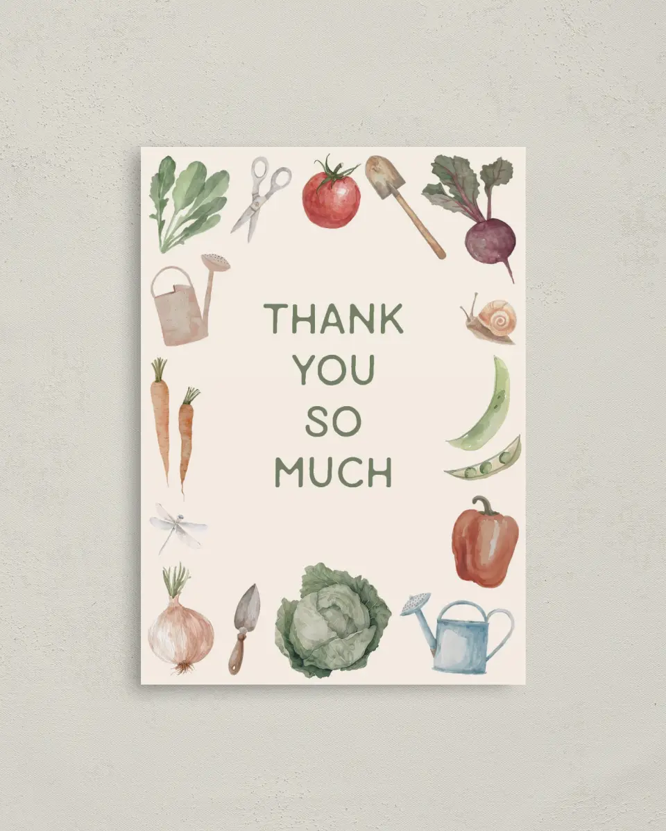 This is a 4" x 5.6" Graduation Thank You Postcard called Locally Grown printed in full color on Soft Touch Finish paper