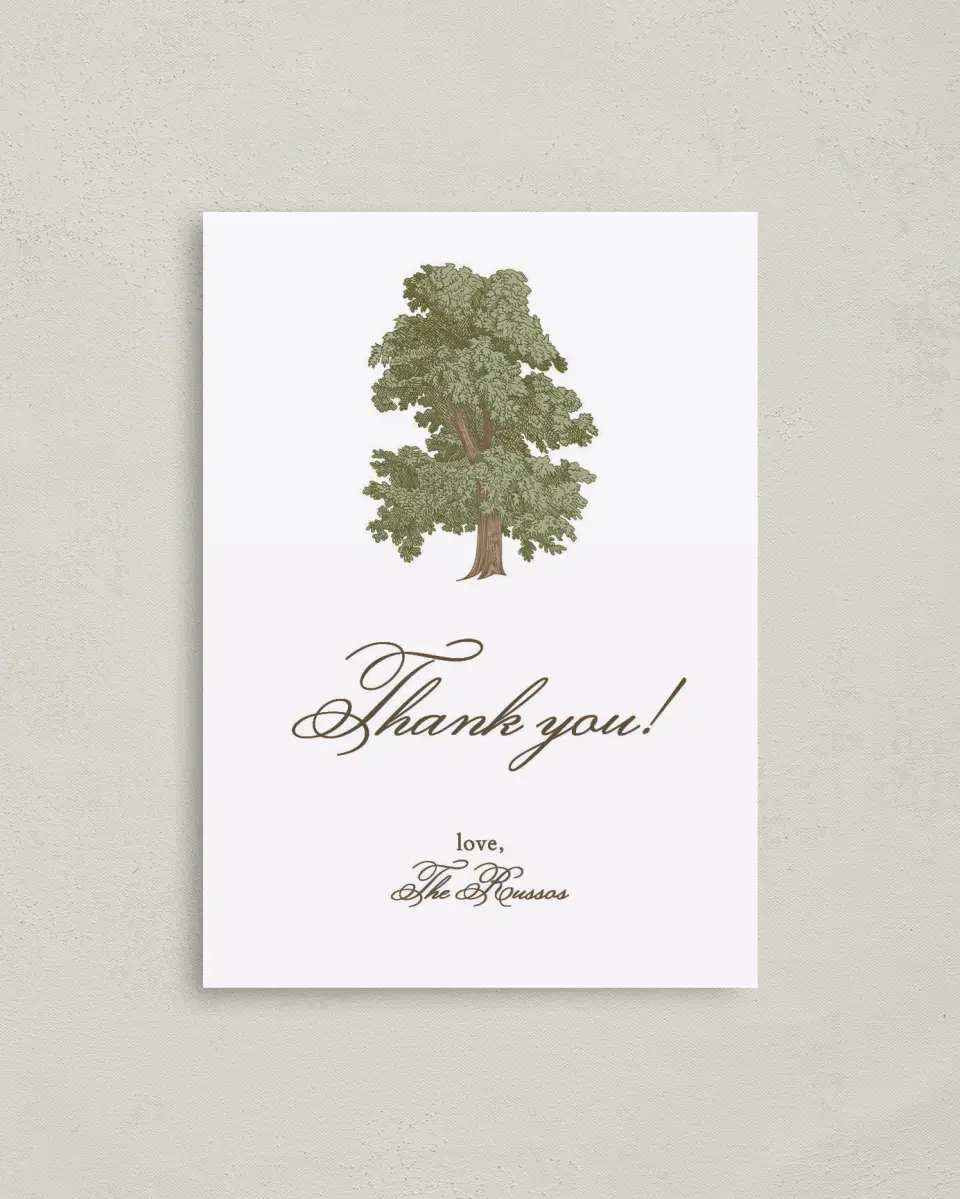 This is a 4" x 5.6" Thank You Postcard called Holloway printed in full color on Soft Touch Finish paper