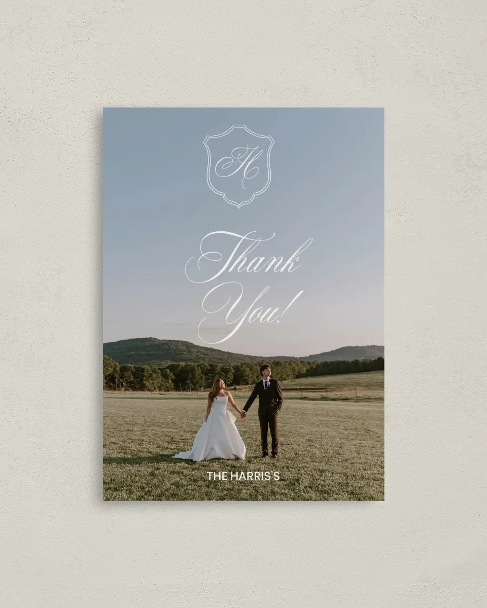 This is a 4" x 5.6" Thank You Postcard called Wayzata printed in full color on Soft Touch Finish paper