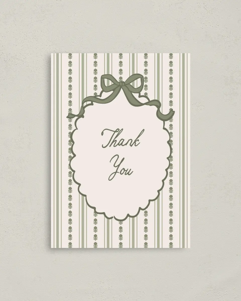 This is a 4" x 5.6" Graduation Thank You Postcard called Coquette Darling printed in full color on Soft Touch Finish paper
