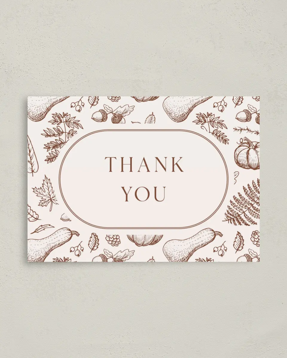 This is a 4" x 5.6" Graduation Thank You Postcard called Precious Pumpkin printed in full color on Soft Touch Finish paper