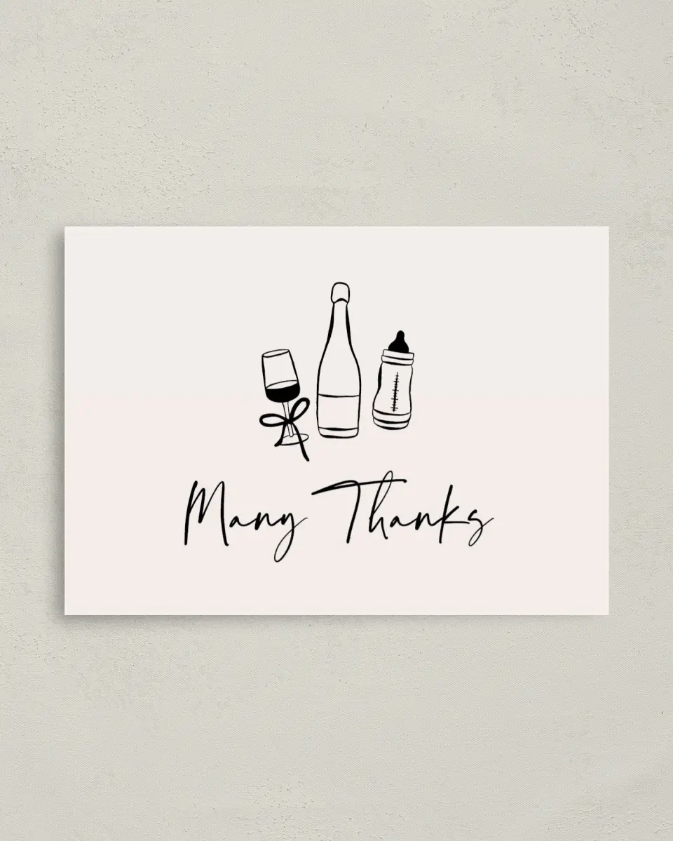 This is a 4" x 5.6" Graduation Thank You Postcard called Sip & See printed in full color on Soft Touch Finish paper