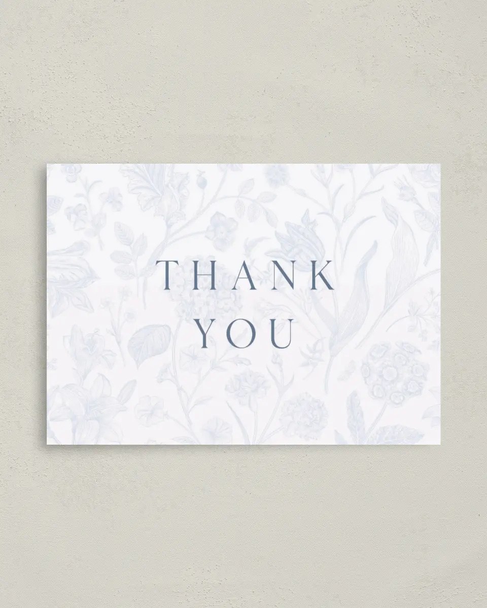 This is a 4" x 5.6" Graduation Thank You Postcard called Blissful Blooms printed in full color on Soft Touch Finish paper