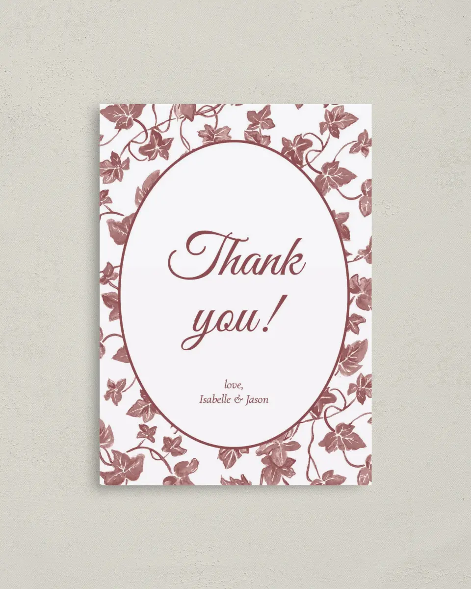 This is a 4" x 5.6" Thank You Postcard called Elegant Autumn printed in full color on Soft Touch Finish paper