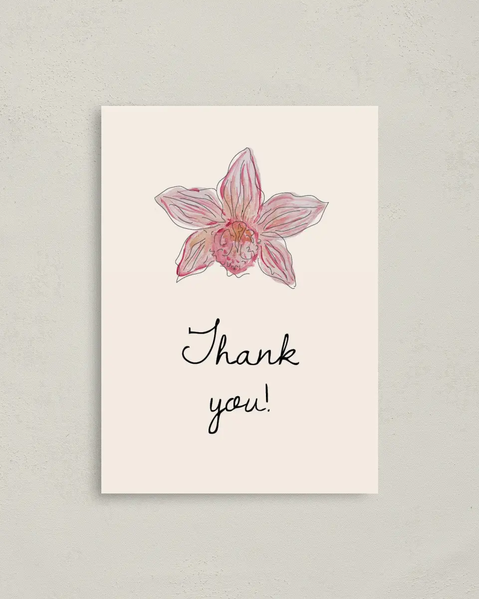 This is a 4" x 5.6" Thank You Postcard called Forever Bud printed in full color on Soft Touch Finish paper