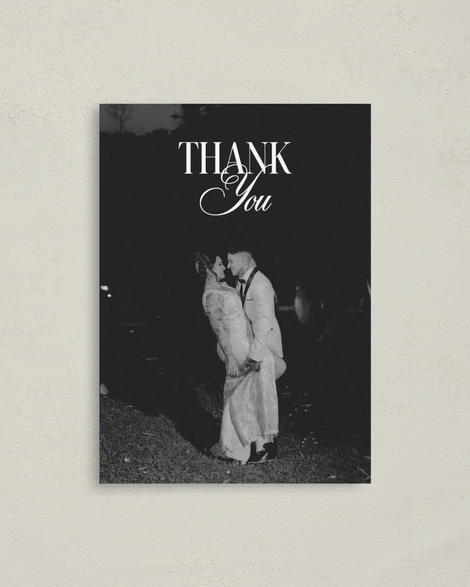 This is a 4" x 5.6" Thank You Postcard called Montecito printed in full color on Soft Touch Finish paper