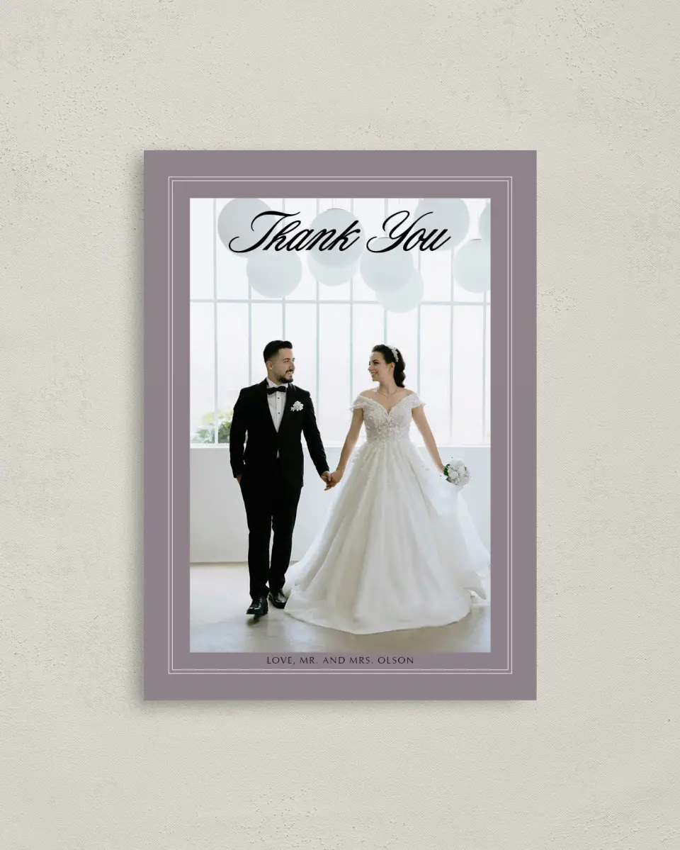 This is a 4" x 5.6" Thank You Postcard called Charleston printed in full color on Soft Touch Finish paper