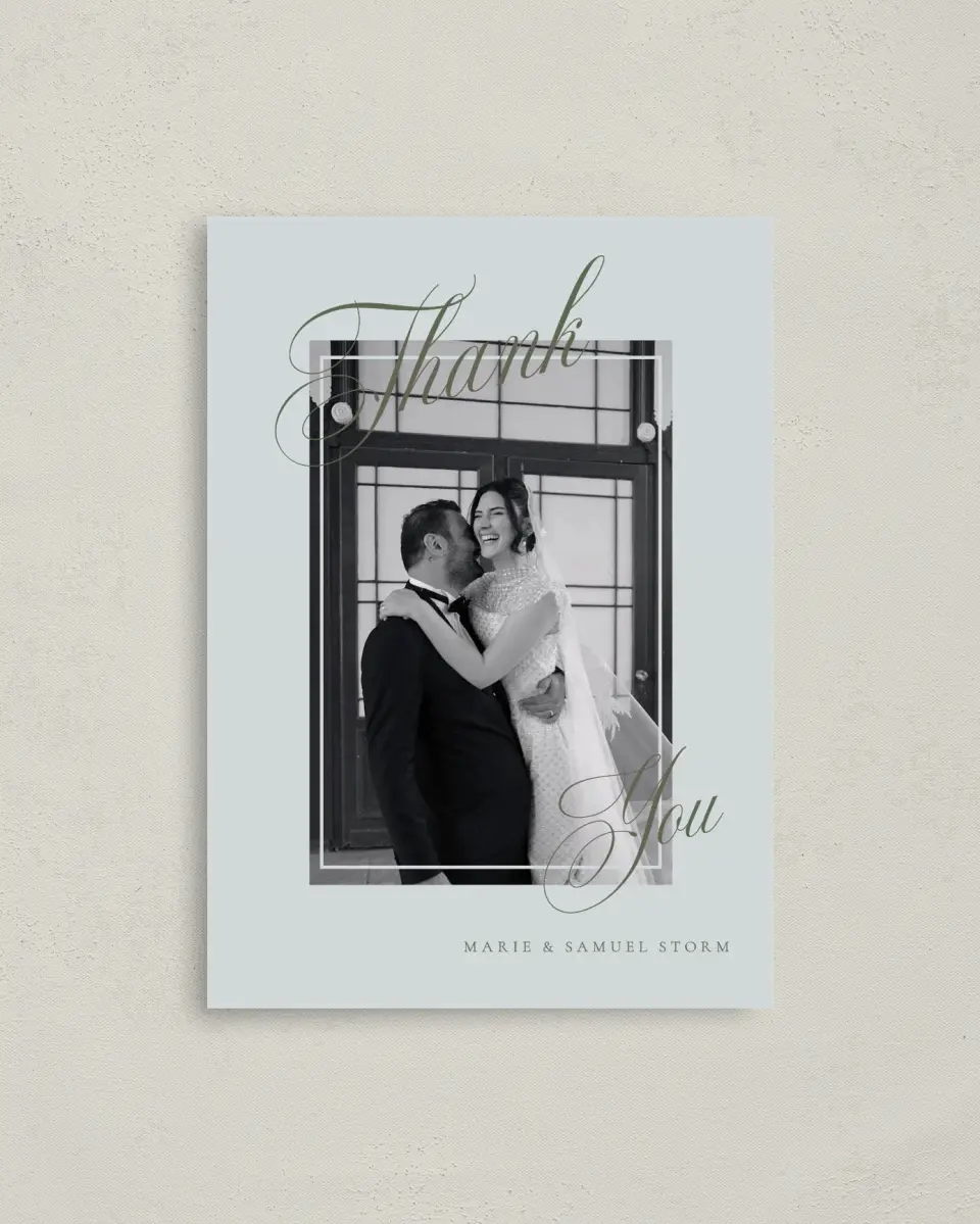 This is a 4" x 5.6" Thank You Postcard called Foxfire printed in full color on Soft Touch Finish paper