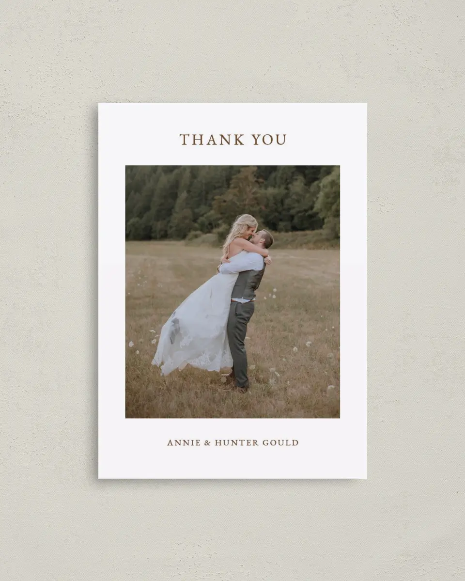 This is a 4" x 5.6" Thank You Postcard called Cedarhill Crossing printed in full color on Soft Touch Finish paper