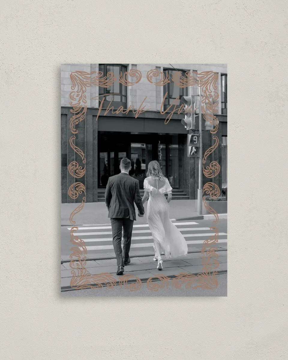 This is a 4" x 5.6" Thank You Postcard called Nazareth & Stone printed in full color on Soft Touch Finish paper