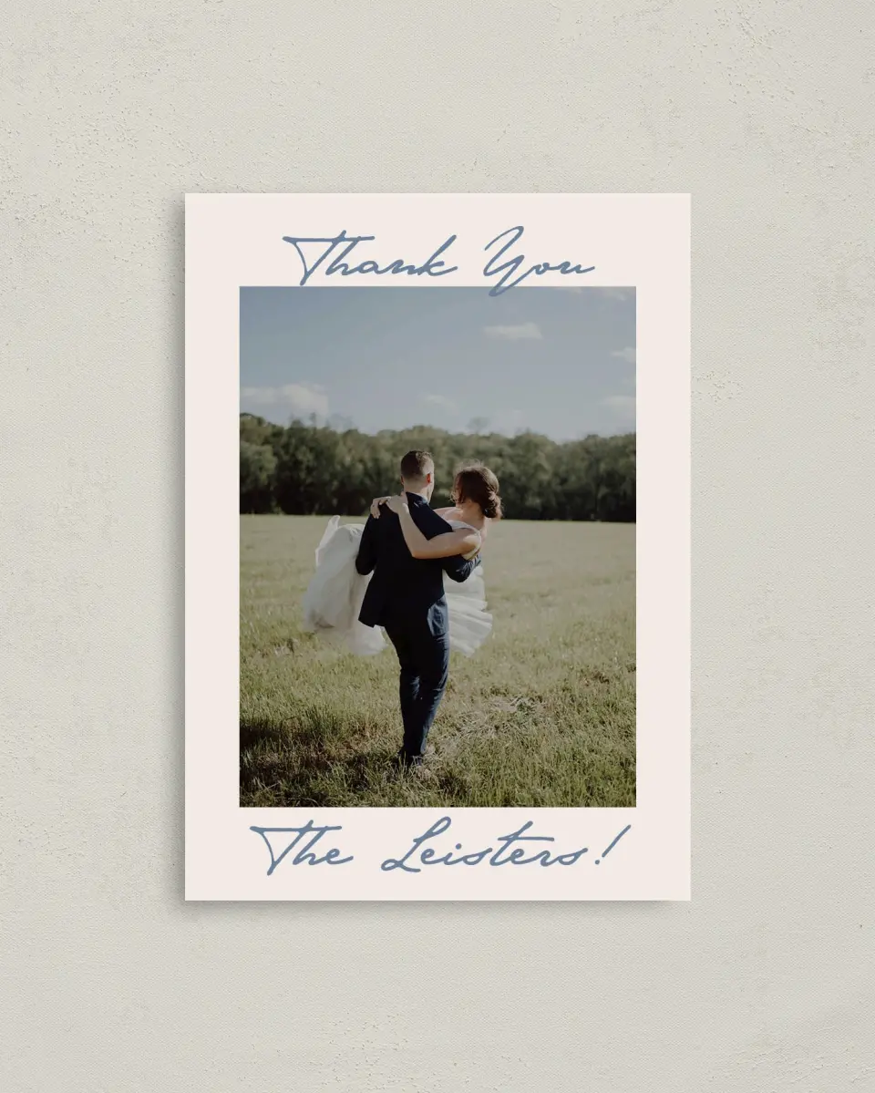 This is a 4" x 5.6" Thank You Postcard called Rosewood printed in full color on Soft Touch Finish paper