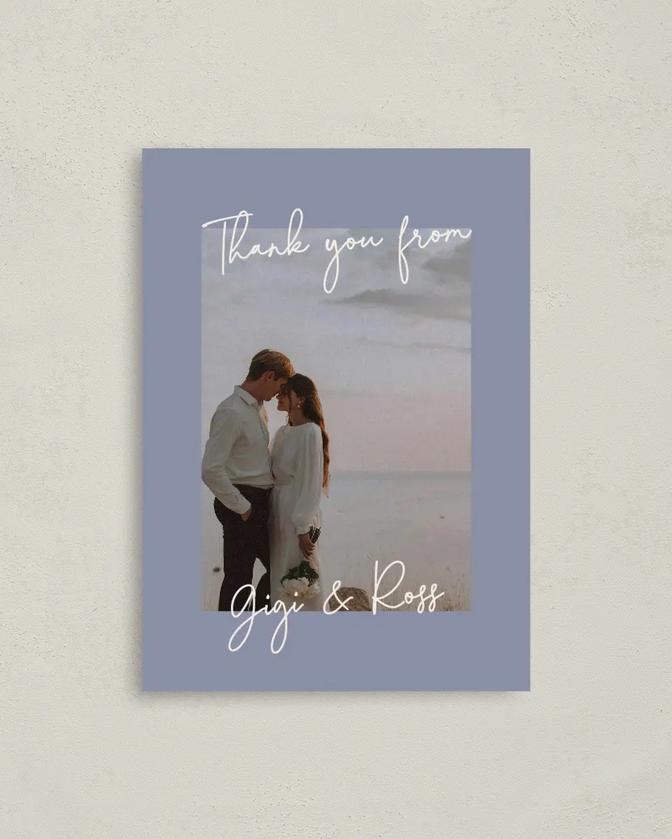 This is a 4" x 5.6" Thank You Postcard called Yours Truly printed in full color on Soft Touch Finish paper