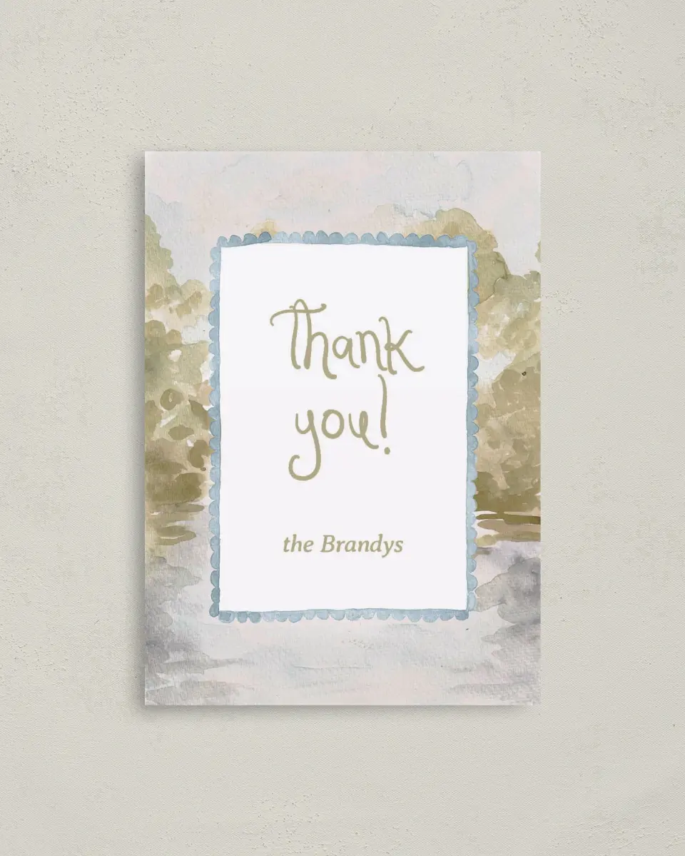 This is a 4" x 5.6" Thank You Postcard called Soft Meadows printed in full color on Soft Touch Finish paper