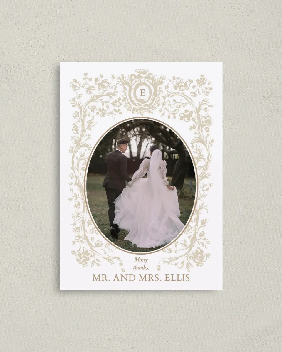 This is a 4" x 5.6" Thank You Postcard called Soft Branchlets printed in full color on Soft Touch Finish paper