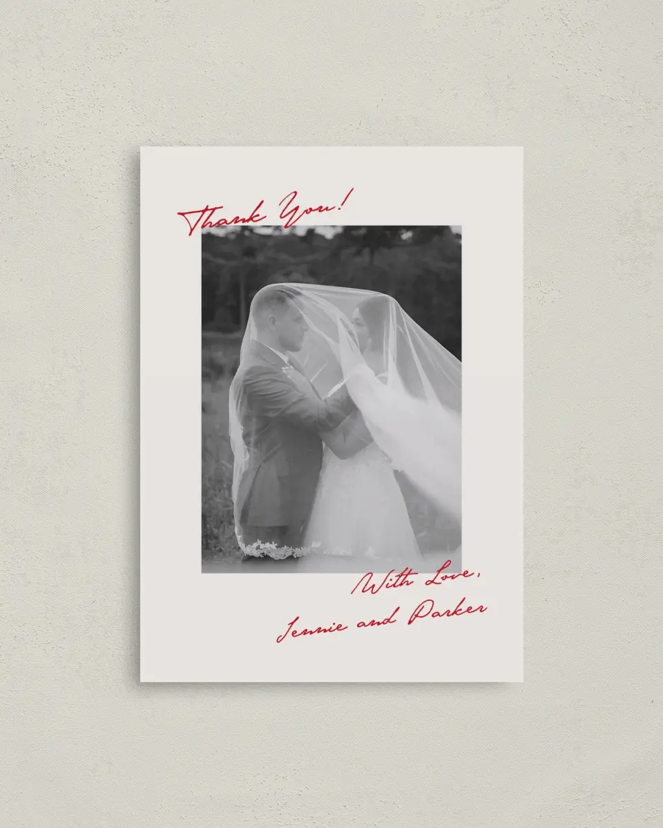 This is a 4" x 5.6" Thank You Postcard called With All Our Love printed in full color on Soft Touch Finish paper